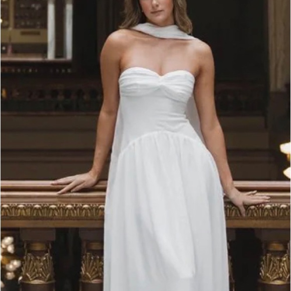 Cocolillys Andie Dress - Strapless White Maxi Dress with Scarf Accent